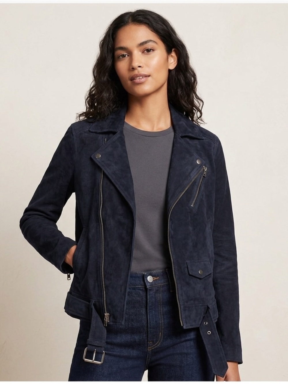 Theory Tralsmin Oversize Suede Moto Jacket